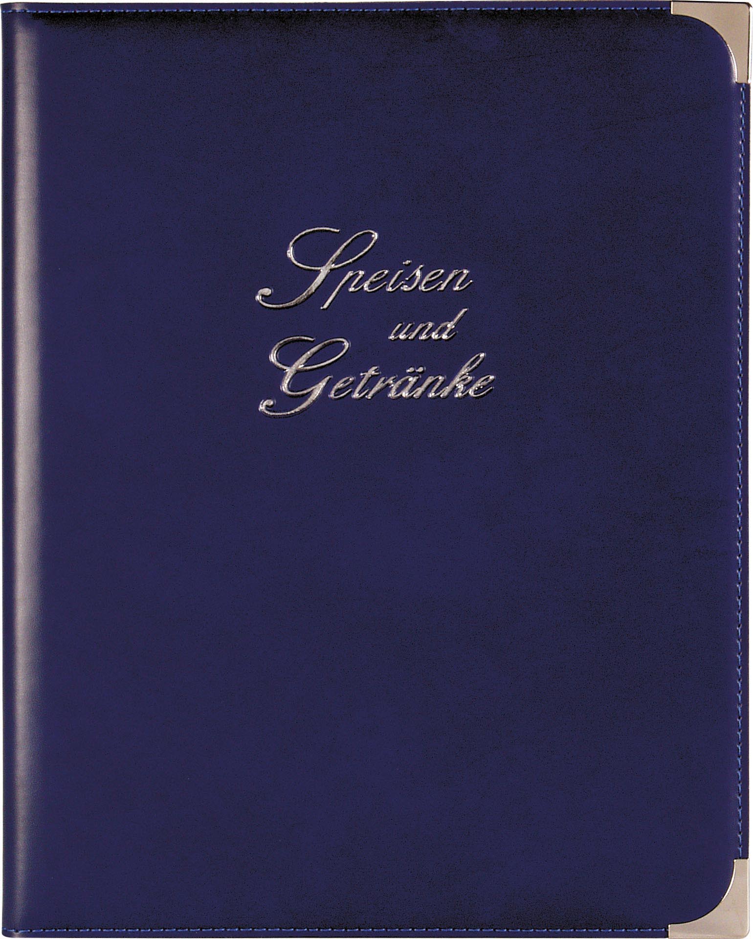 Speisekarte Metallecken silber A4 royalblau