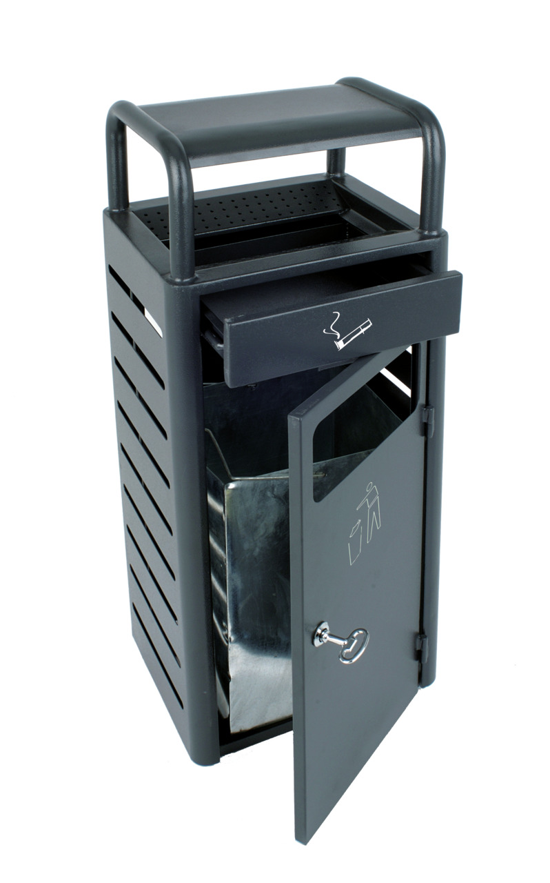 Standabfallbehälter mit Ascher 20,0 l rechteckig dunkelgrau 320 x 280 x 895 mm