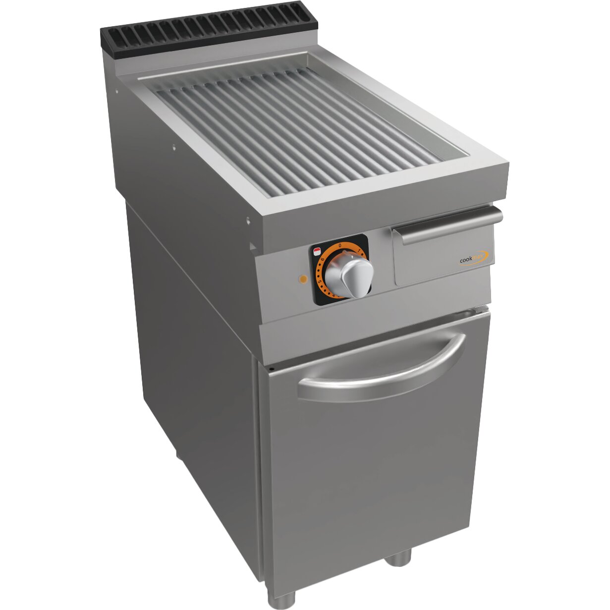 Elektro-Grillplatte gerillt, Unterbau mit Tür