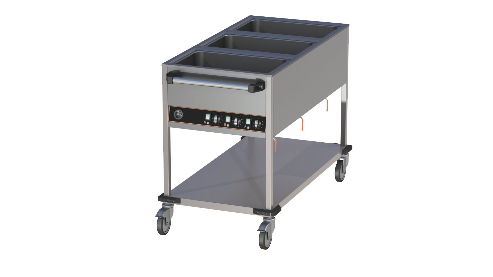 Bainmarie Wagen 3 x GN 1/1 3 Becken mit offenem Unterbau 650 x 1300 x 900 mm