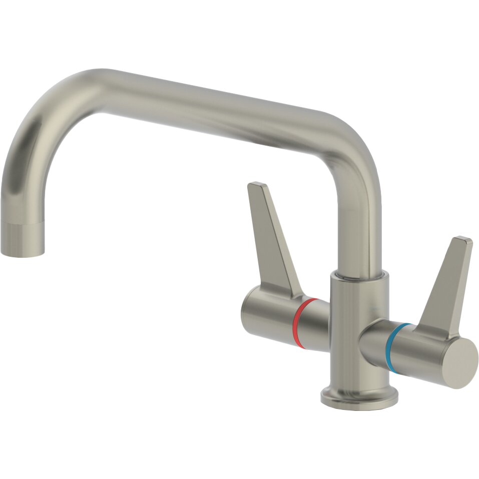 Edelstahl-Wasserarmatur mit Zweigriffm. und Auslauf f.Einlochmontage silver