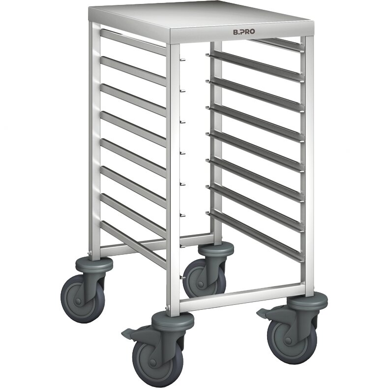 Regalwagen mit Arbeitsplatte 8 x GN 1/1 oder 16 x GN 1/2 / mit Kunststoffrollen