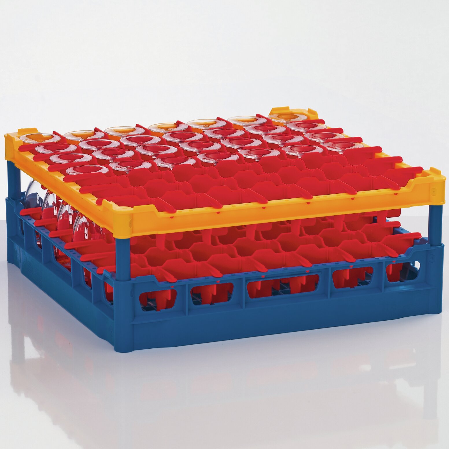 Gläserkorb Kunststoff für 49 Gläser / 500 x 500 mm / max. Glashöhe 110 mm gelb