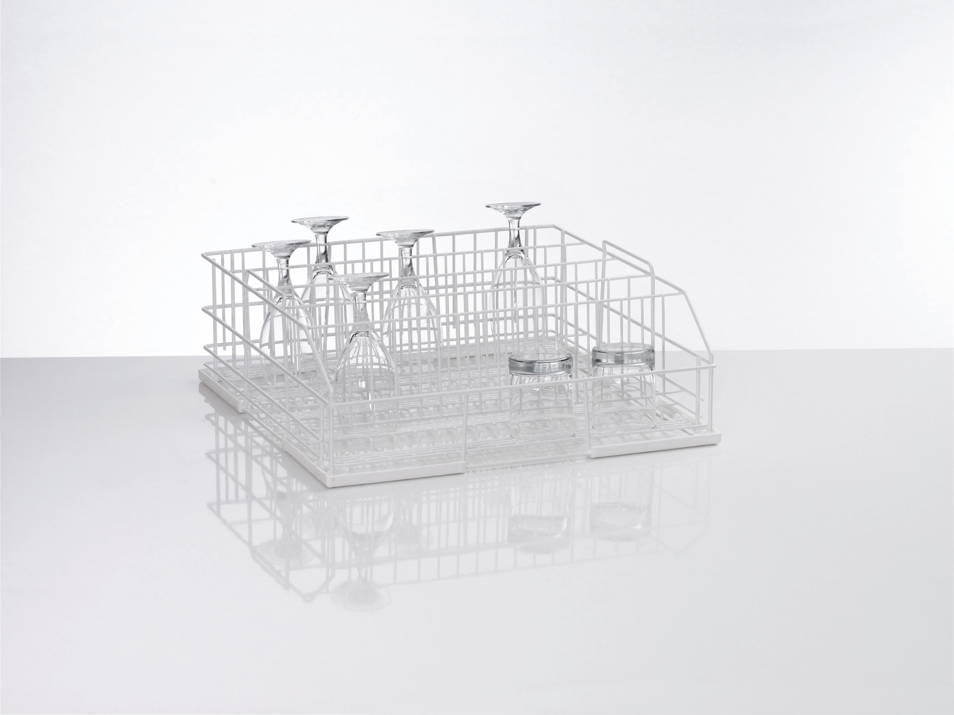 Gläserkorb aus Drahtgitter Größe L /  5 Reihen / 500 x 500 x 165 mm