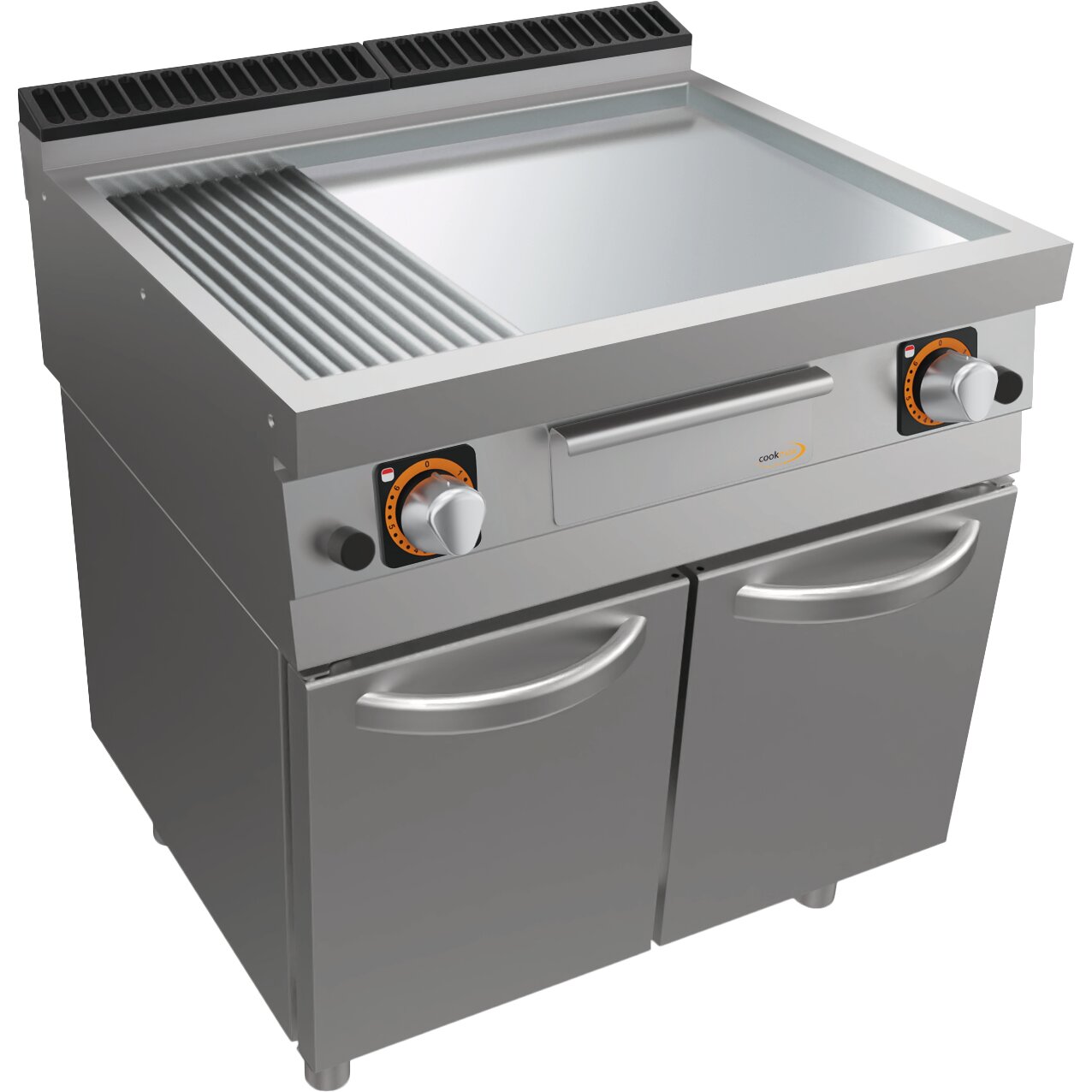 Gas-Grillplatte glatt + gerillt, Unterbau mit Türen