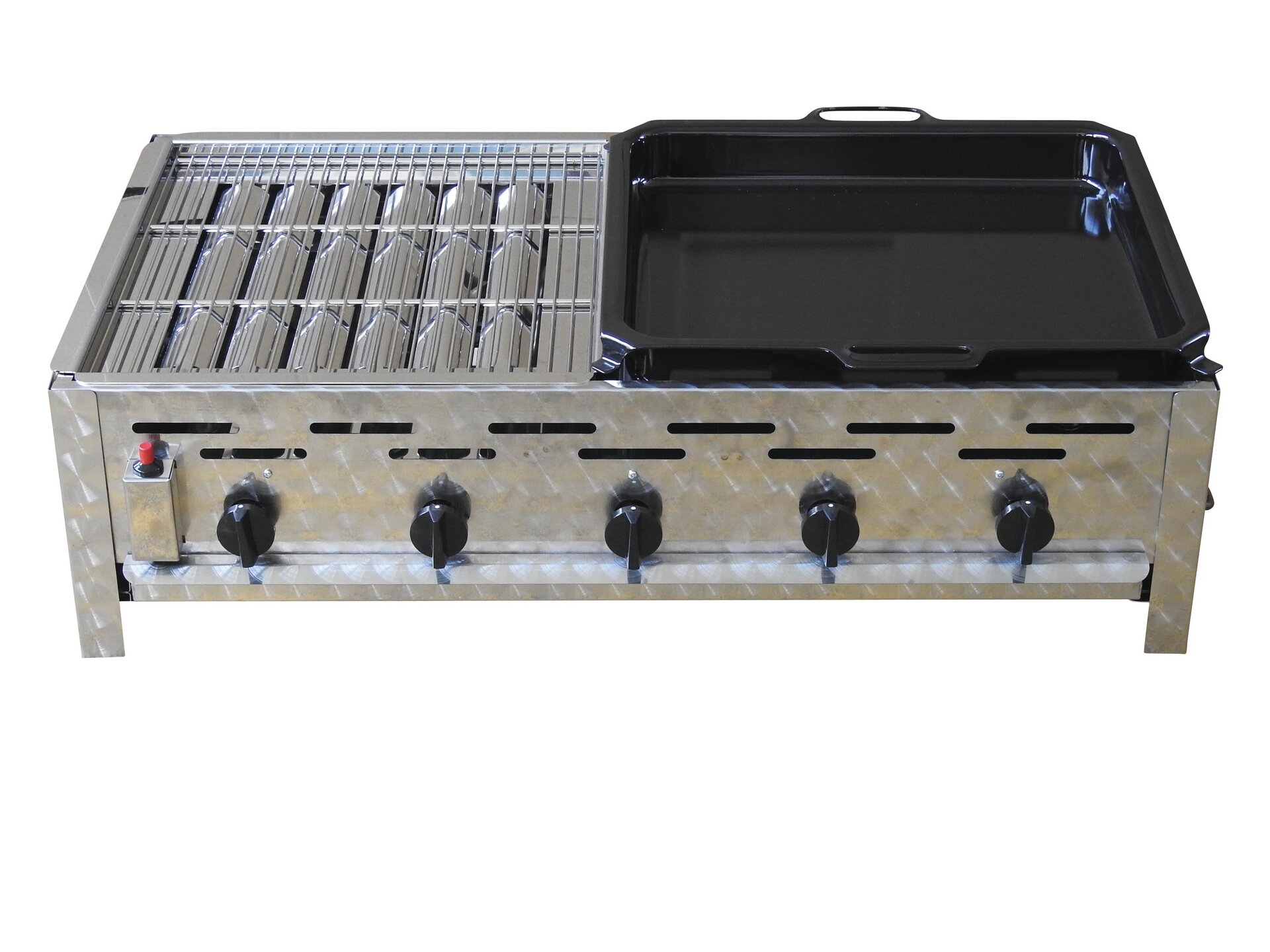 Profi-Gasgrill 5 flammig mit 1/2 Rost und 1/2 Pfanne
