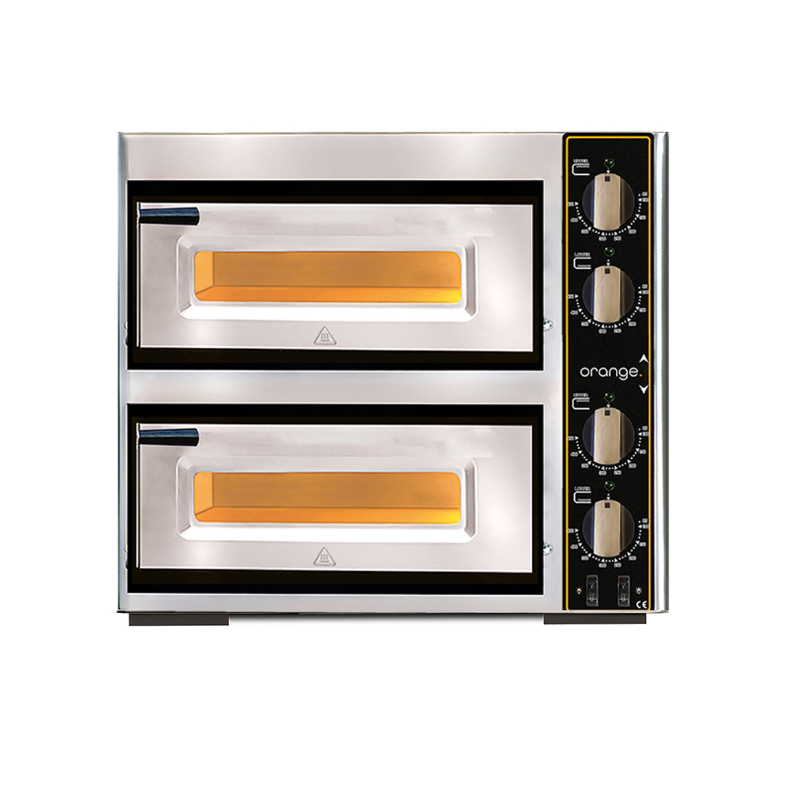Pizzaofen mit Thermometer, elektrisch, 1+1 Ø 390 mm, 2 Backkammern orange