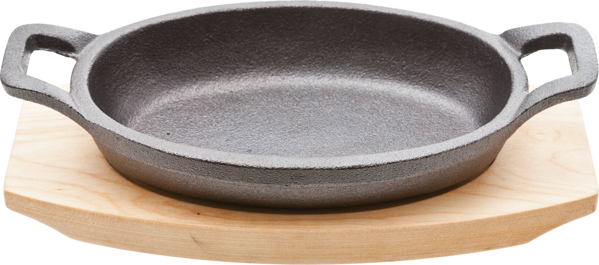 Pfanne oval 2 Griffe 200 x 100 mm / 0,23 l mit Holzuntersetzer Spotlights