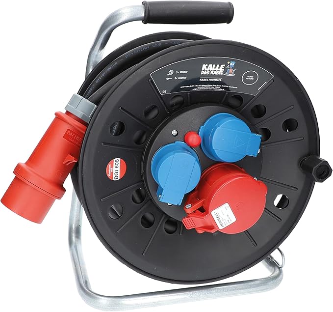 Kabeltrommel Starkstrom 400V L20m, 5 polig CEE16A 1x 100V CEE 2x 230V Schuko Steckdose