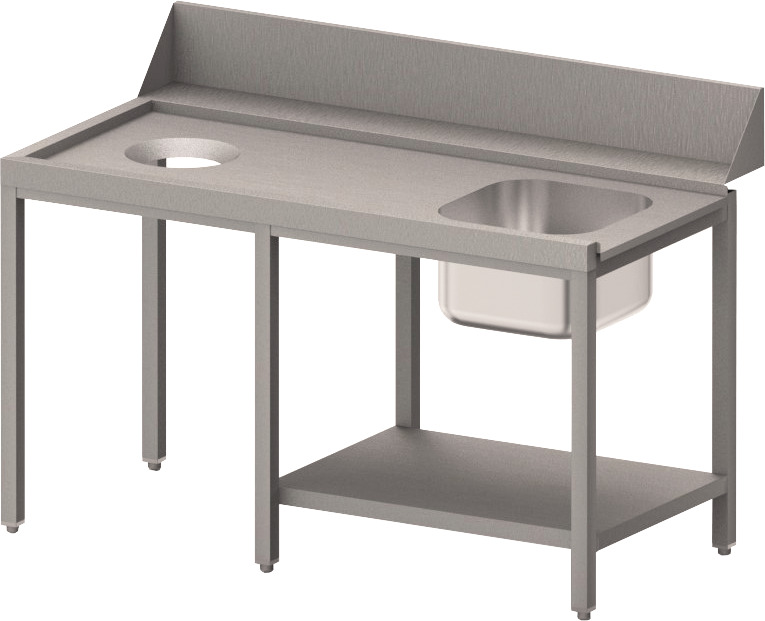 Zulauftisch links mit Becken, Ablagebord und Abwurfloch, 2000 mm