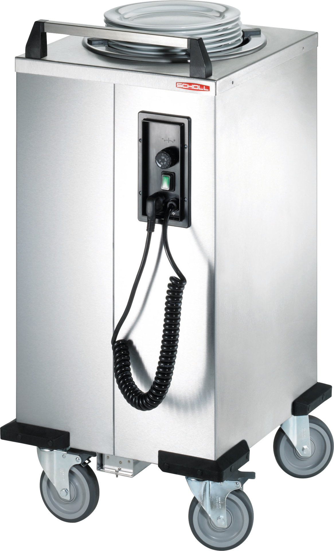Tellerspender fahrbar 1 Röhre beheizt  50 Teller 230-278 mm Stapelhöhe 611 mm