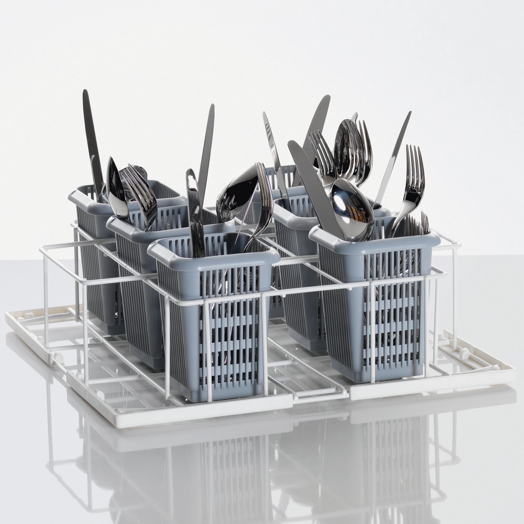 Trägerkorb mit 6 Besteckköchern Größe S aus Draht / 400 x 400 x 112 mm