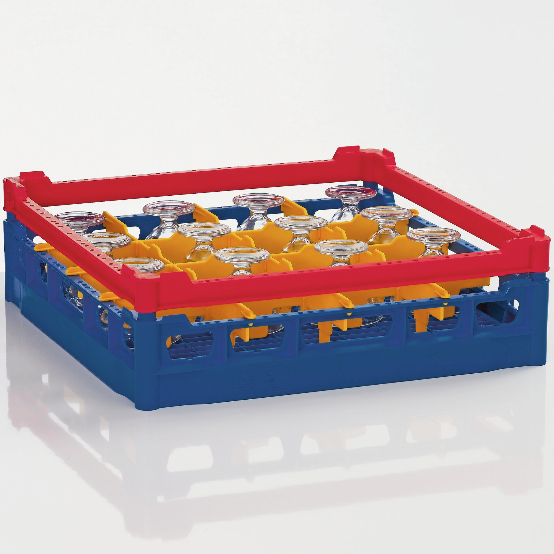 Gläserkorb Kunststoff für 16 Gläser / 500 x 500 mm / max. Glashöhe 110 mm rot