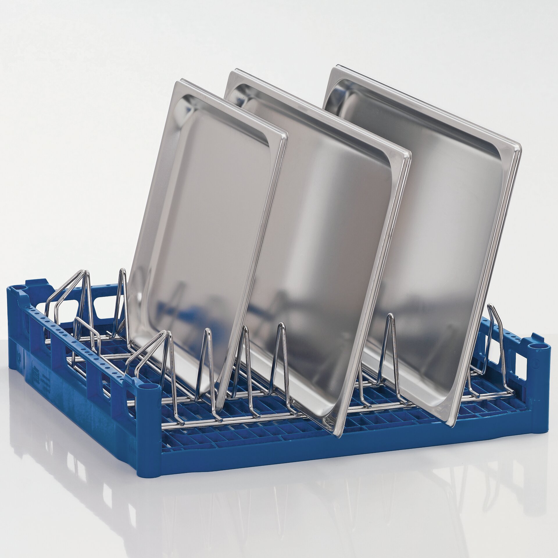 Bleche- / Tablettkorb Größe L / 9 Reihen Edelstahl/Kunststoff / 500 x 500 x 100mm