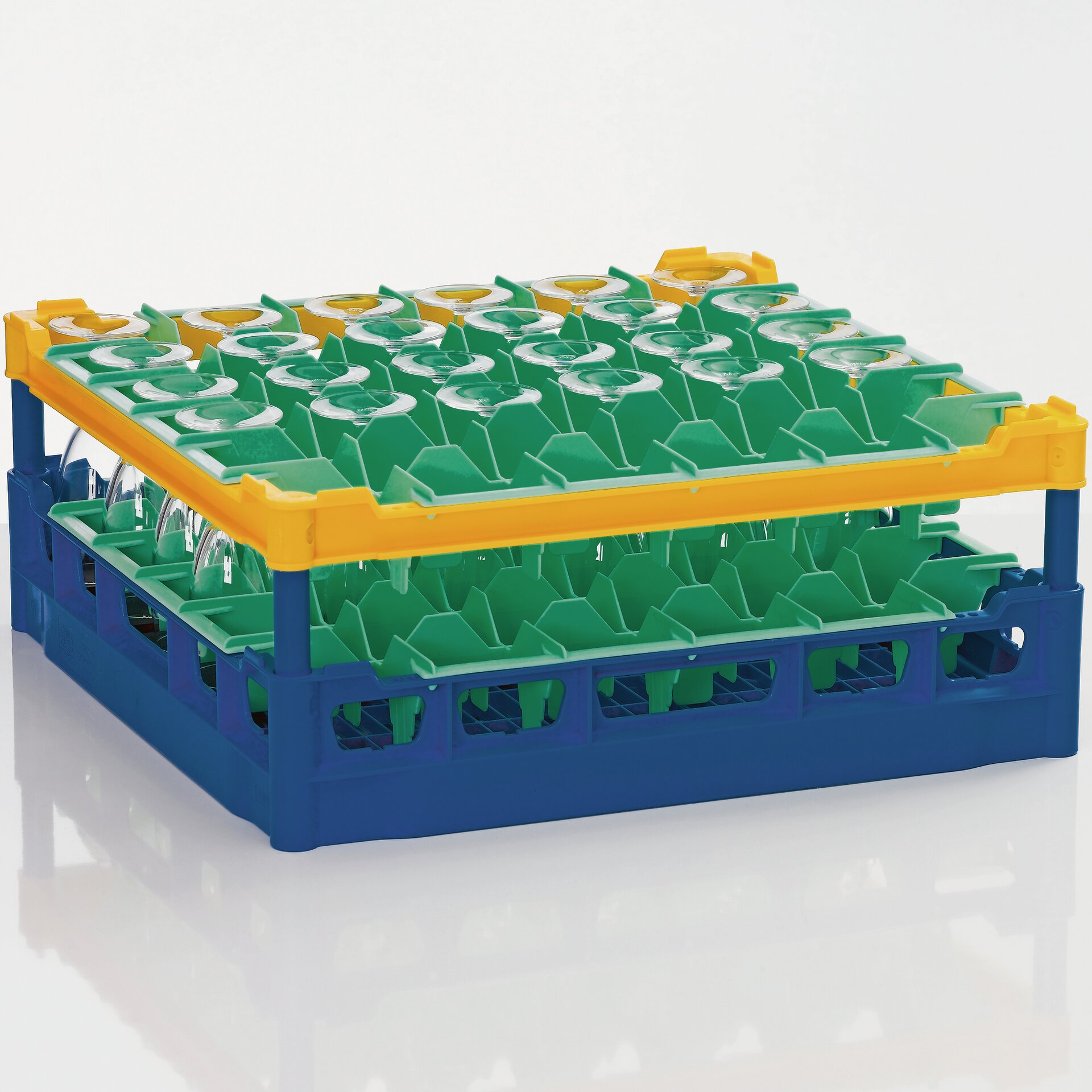 Gläserkorb Kunststoff für 36 Gläser / 500 x 500 mm / max. Glashöhe 160 mm gelb
