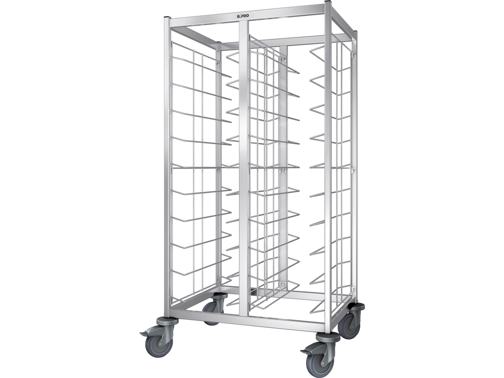 Tablett-Abräumwagen 2-teilig / für 20 EN-Tabletts / mit Kunststoffrollen