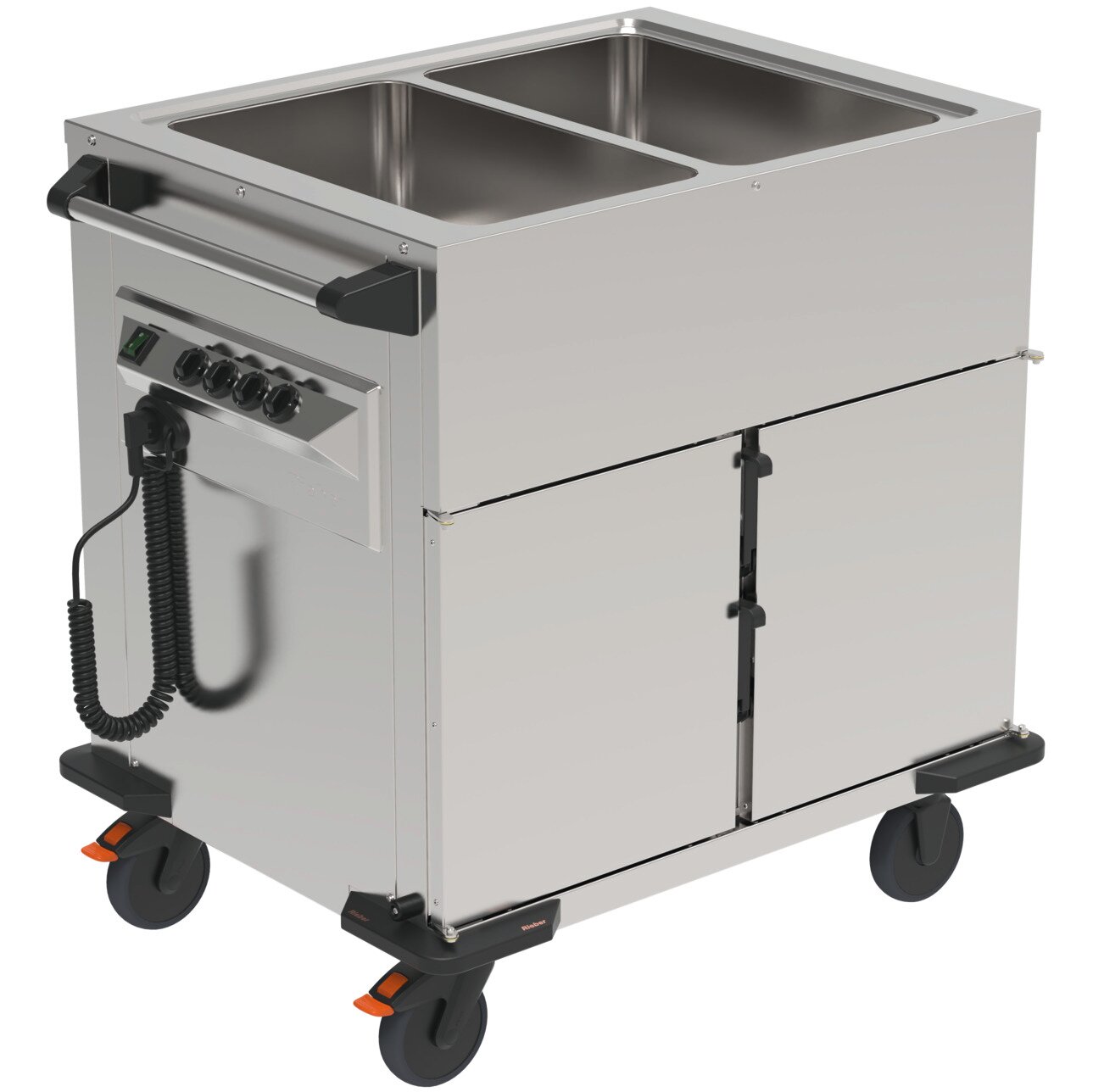 Speisenausgabewagen 2 Fächer je 8 Einschübe / beheizt /mit Warmhaltebecken
