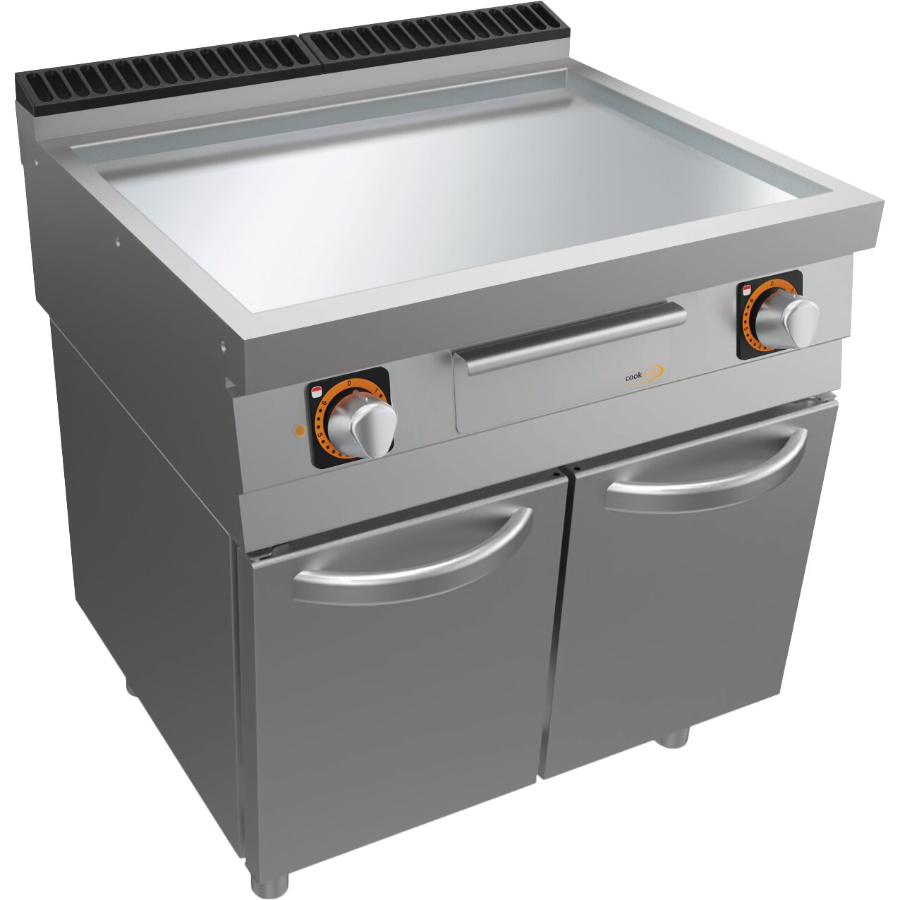 Elektro-Grillplatte glatt, verchromt, Unterbau mit Türen