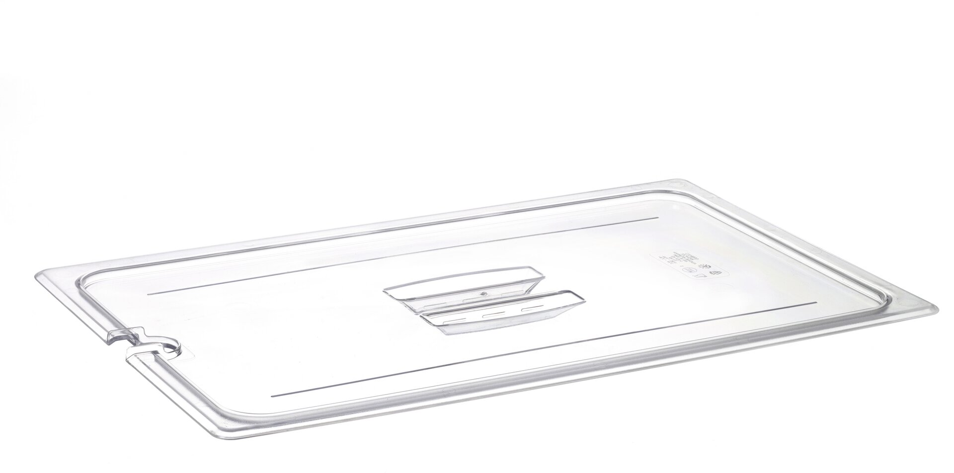 GN-Deckel GN 1/1 530 x 325 mm mit Griff und Aussparung Polycarbonat transparent