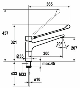 Gastro Hebelmischer A 300 B 207 Schwenkauslauf 160° Hebel lang ganzchrom