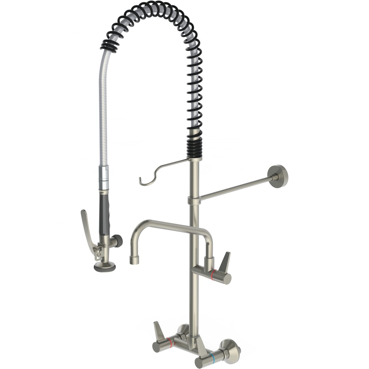 Edelstahl-Geschirrbrause mit Zweigriffm. und Auslauf für Wandmontage silver