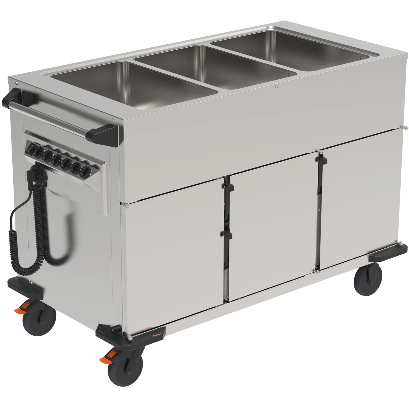 Speisenausgabewagen 3 Fächer je 8 Einschübe / beheizt /mit Warmhaltebecken