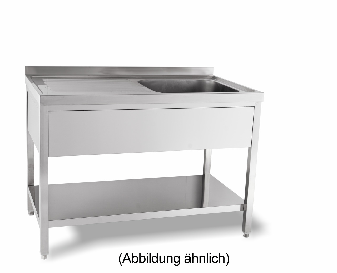 Spültisch mit 50 mm Aufkantung mit Ablageboden 2 Becken rechts