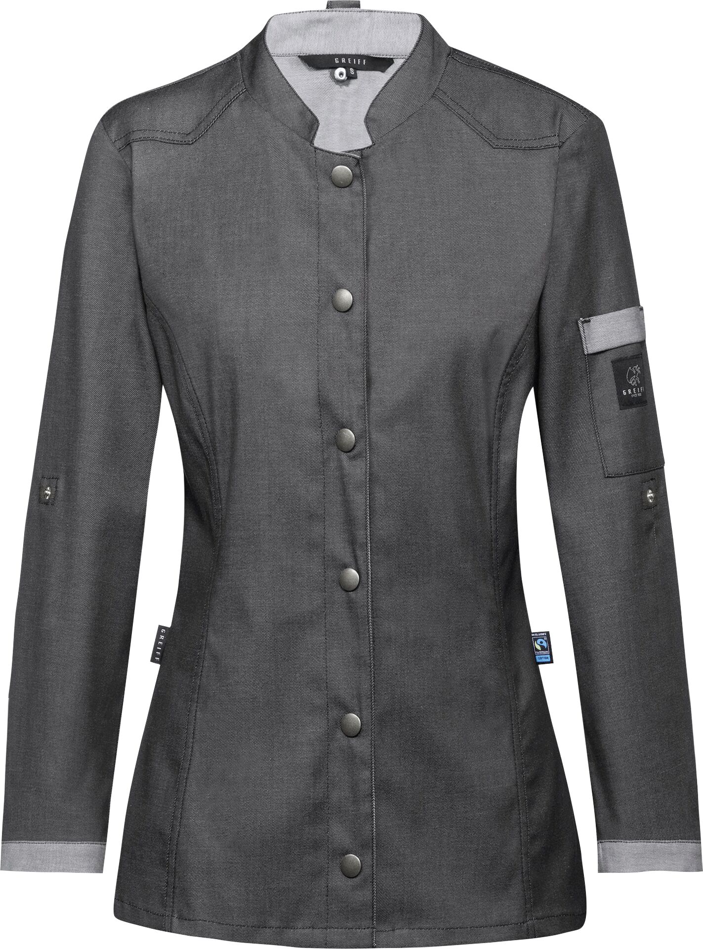Kochjacke Damen, Bikerstyle, langarm, anthrazit Gr. L