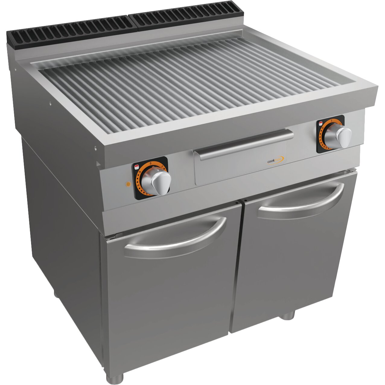 Elektro-Grillplatte gerillt, Unterbau mit Türen