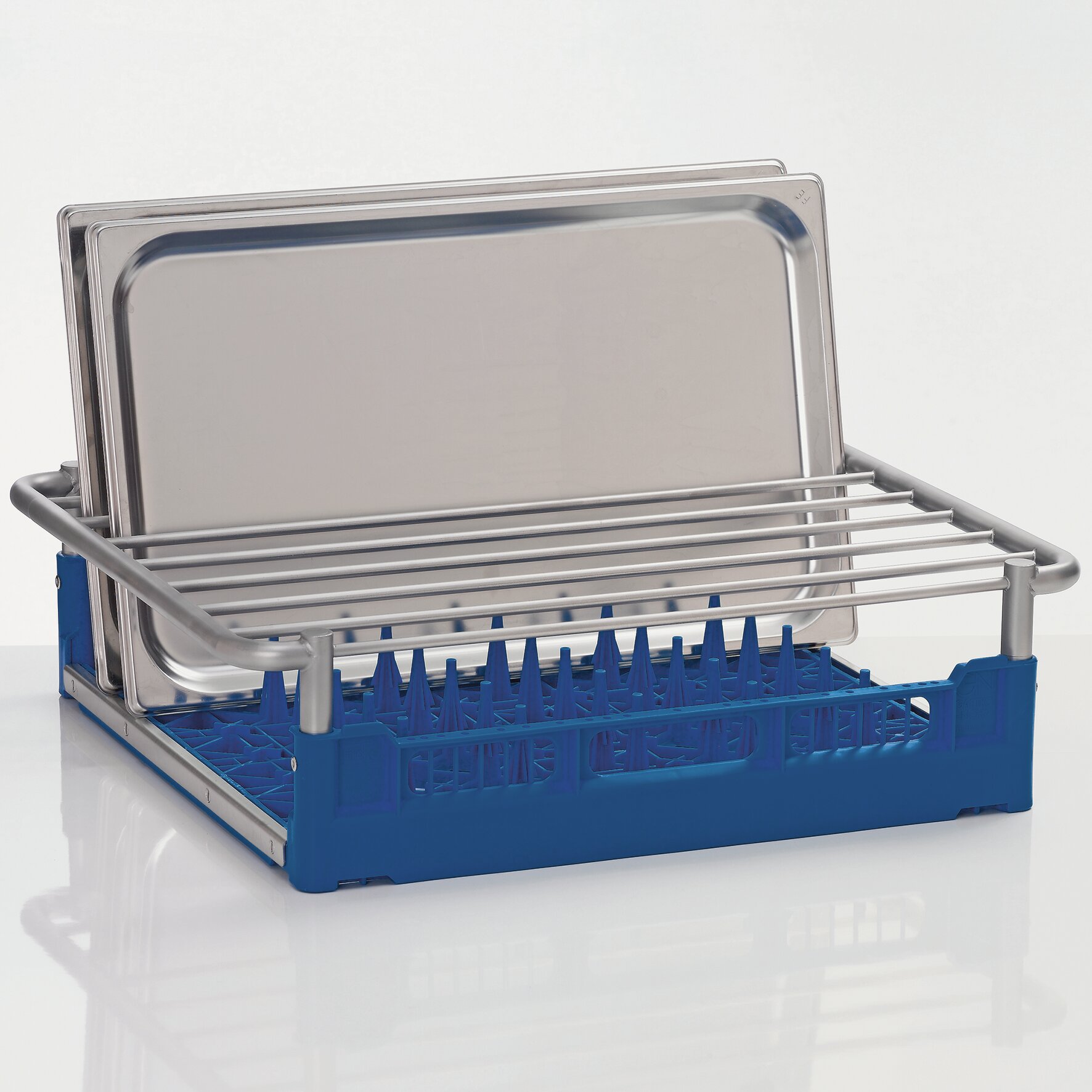 Bleche- / Tablettkorb Größe XL /8 Reihen Edelstahl/Kunststoff / 586 x 500 x 161mm