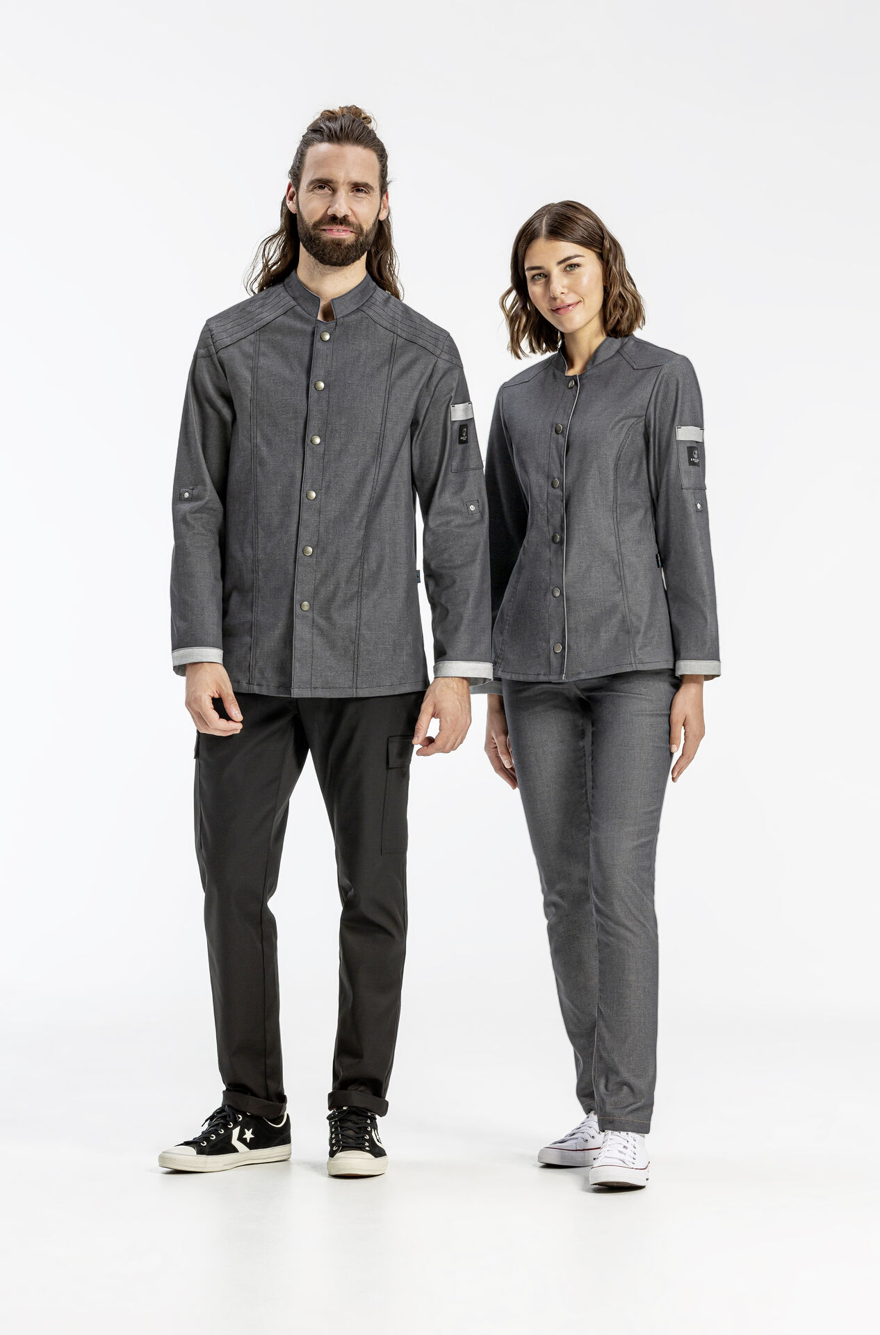 Kochjacke Herren Bikerstyle langarm anthrazit Gr. S