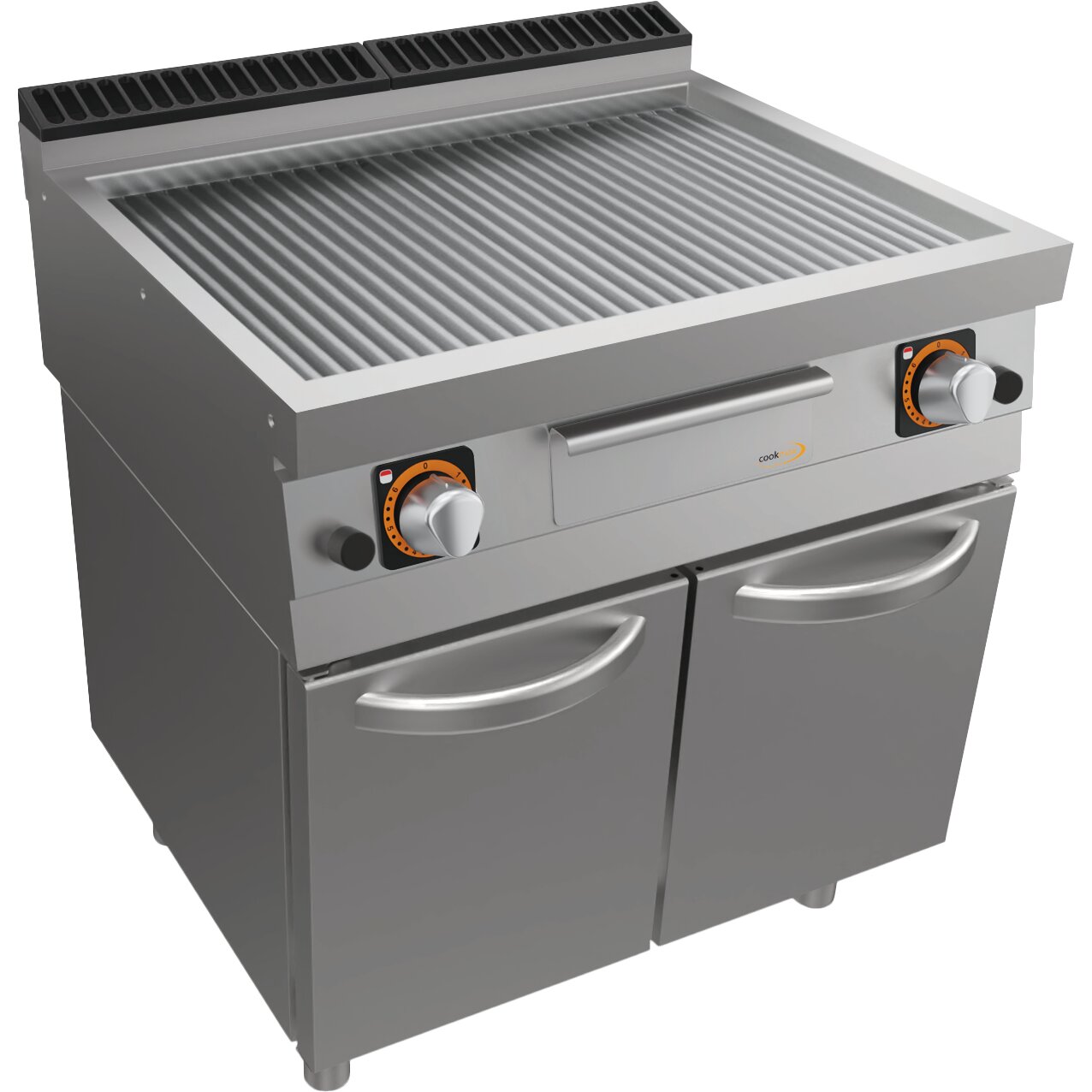 Gas-Grillplatte gerillt, Unterbau mit Türen