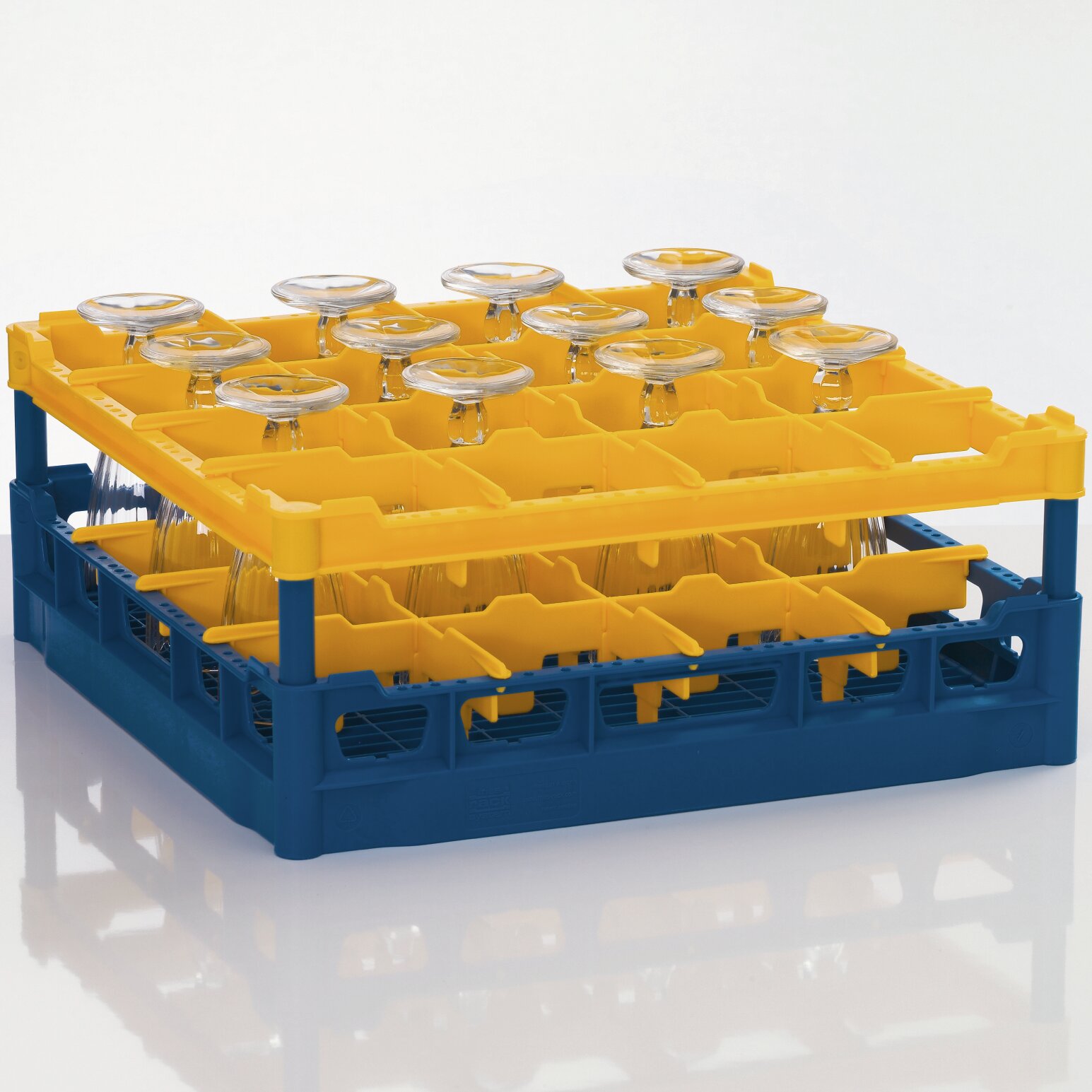 Gläserkorb Kunststoff für 16 Gläser / 500 x 500 mm / max. Glashöhe 160 mm gelb