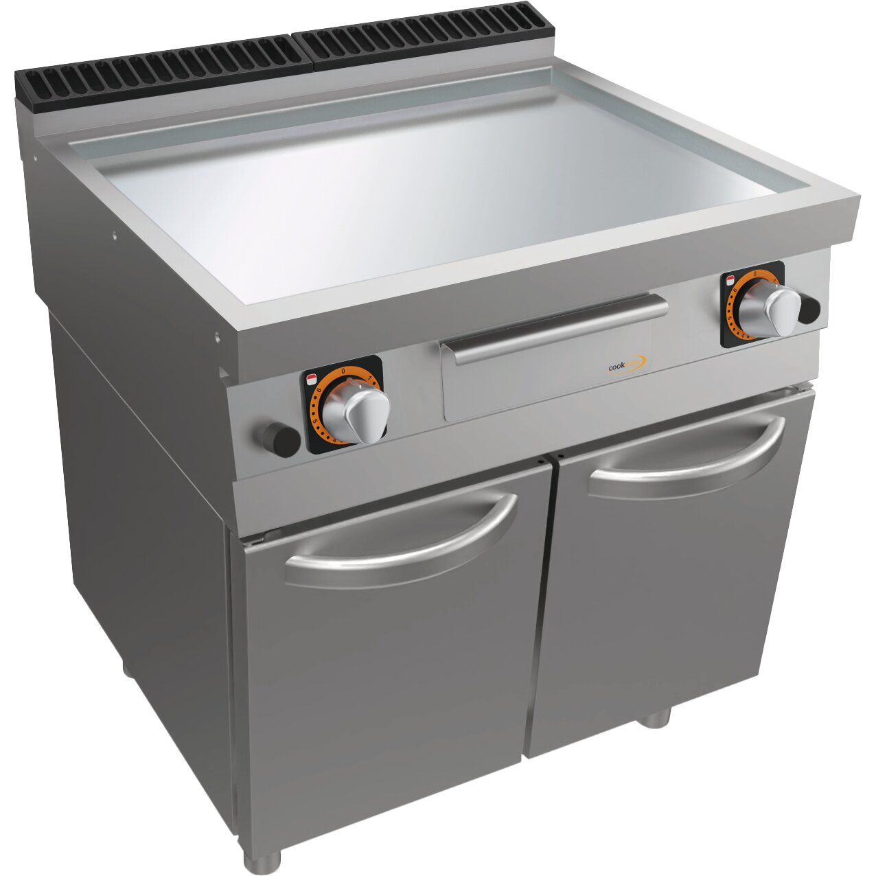 Gas-Grillplatte glatt, verchromt, Unterbau mit Türen