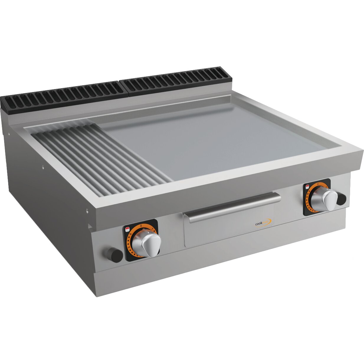 Gas-Grillplatte, 1/3 gerillt +  2/3 glatt, 2 Heizzonen