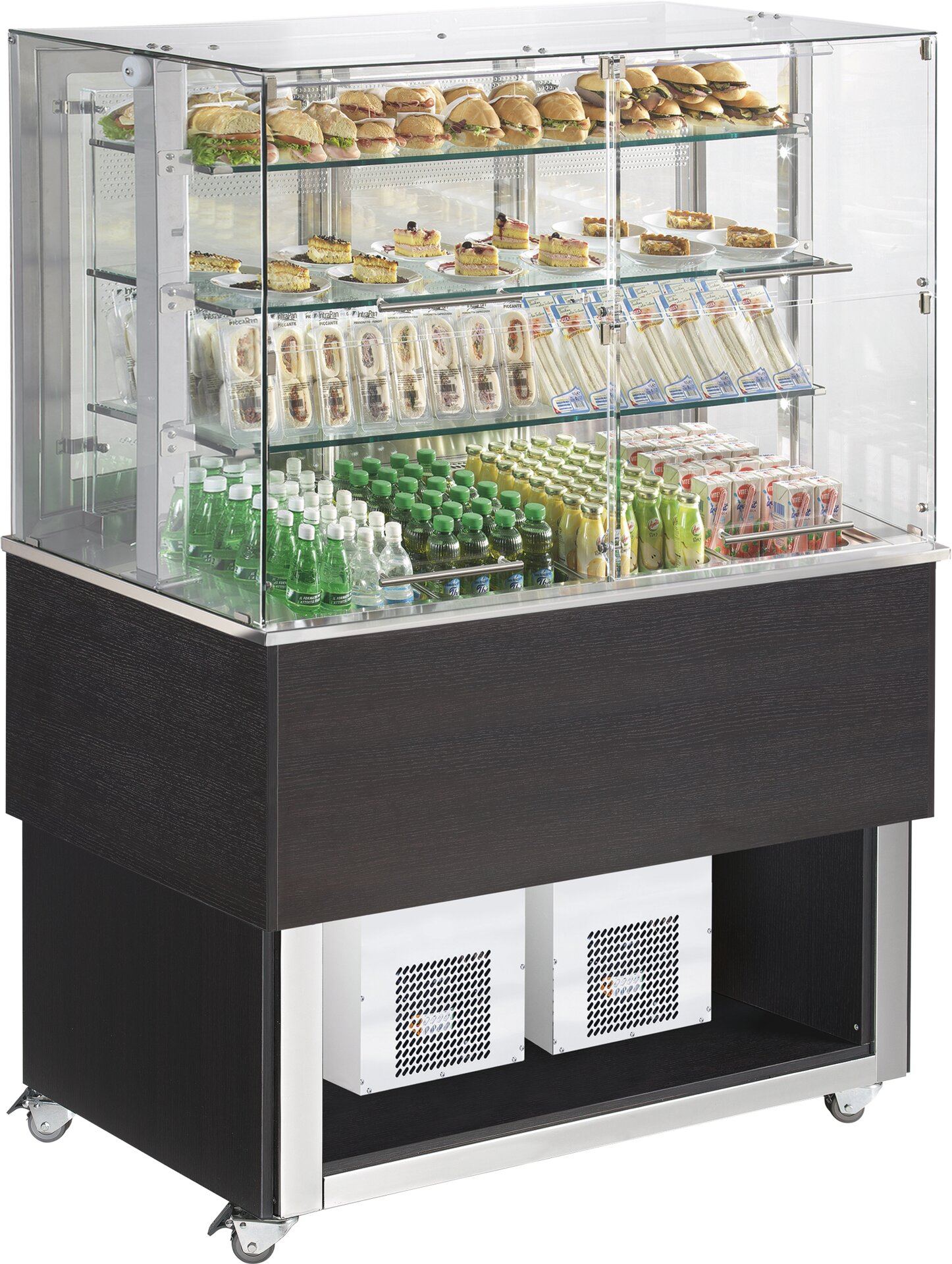 Büfett-Insel Selbstservice-Kühlvitrine 1494 mm GN 4/1 Entnahmeklappe Wenge