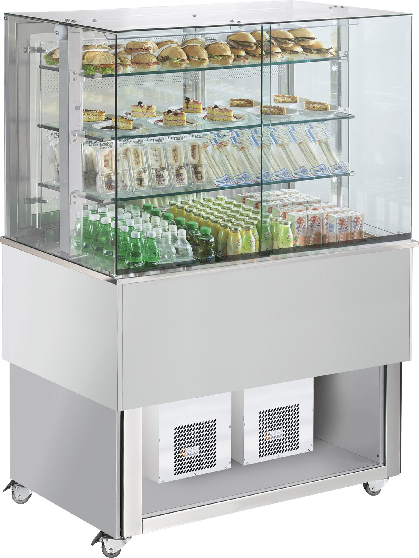 Büfett-Insel Selbstservice-Kühlvitrine 1494 mm GN 4/1 Schiebetür RAL/Edelstahl