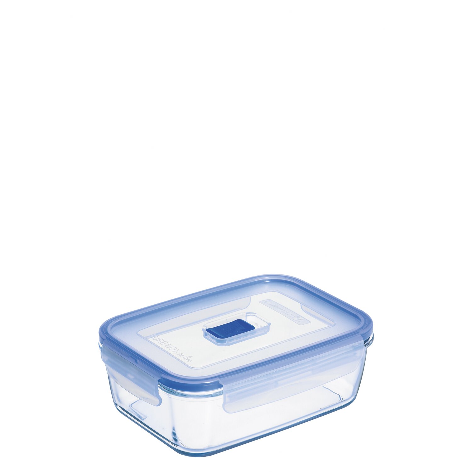 Box rechteckig 1,22 l transparent mit blauem PP Deckel + Ventil