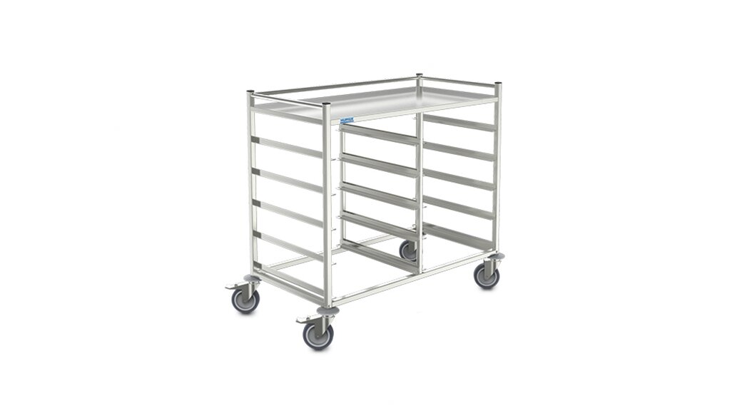 Korbtransportwagen 10 x 500er Körbe mit Arbeitsplatte 1176 x 630 x 1058 mm