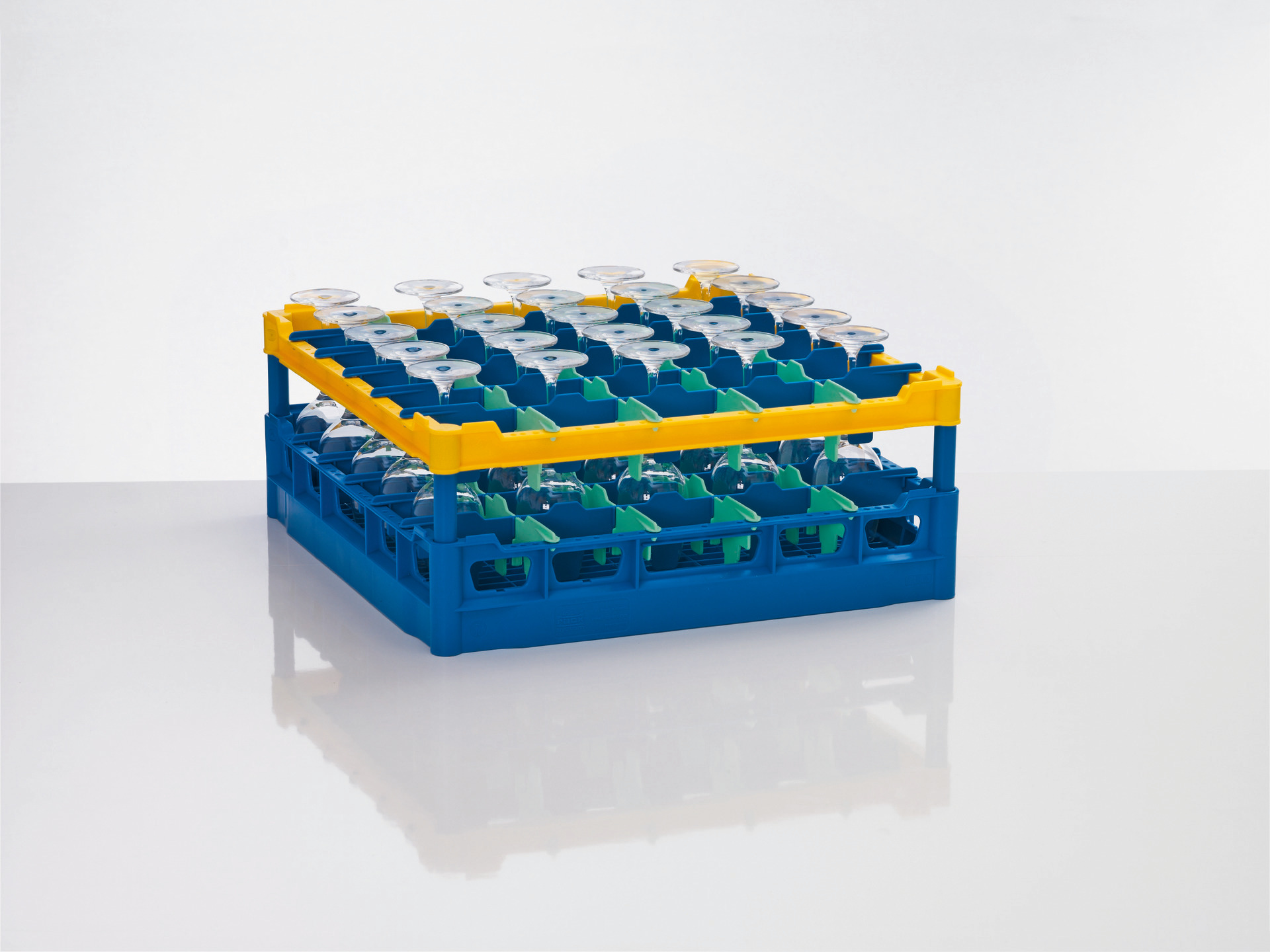 Gläserkorb Kunststoff für 30 Gläser / 500 x 500 mm / max. Glashöhe 160 mm gelb