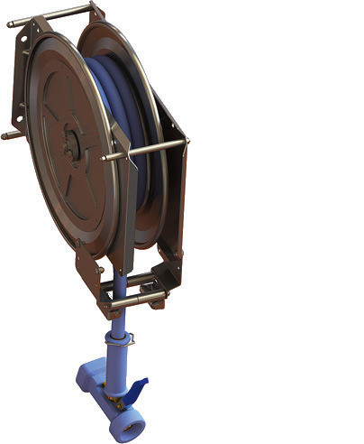 Schlauchaufroller automatisch / Edelstahl / Molkereidampfschlauch 10 m