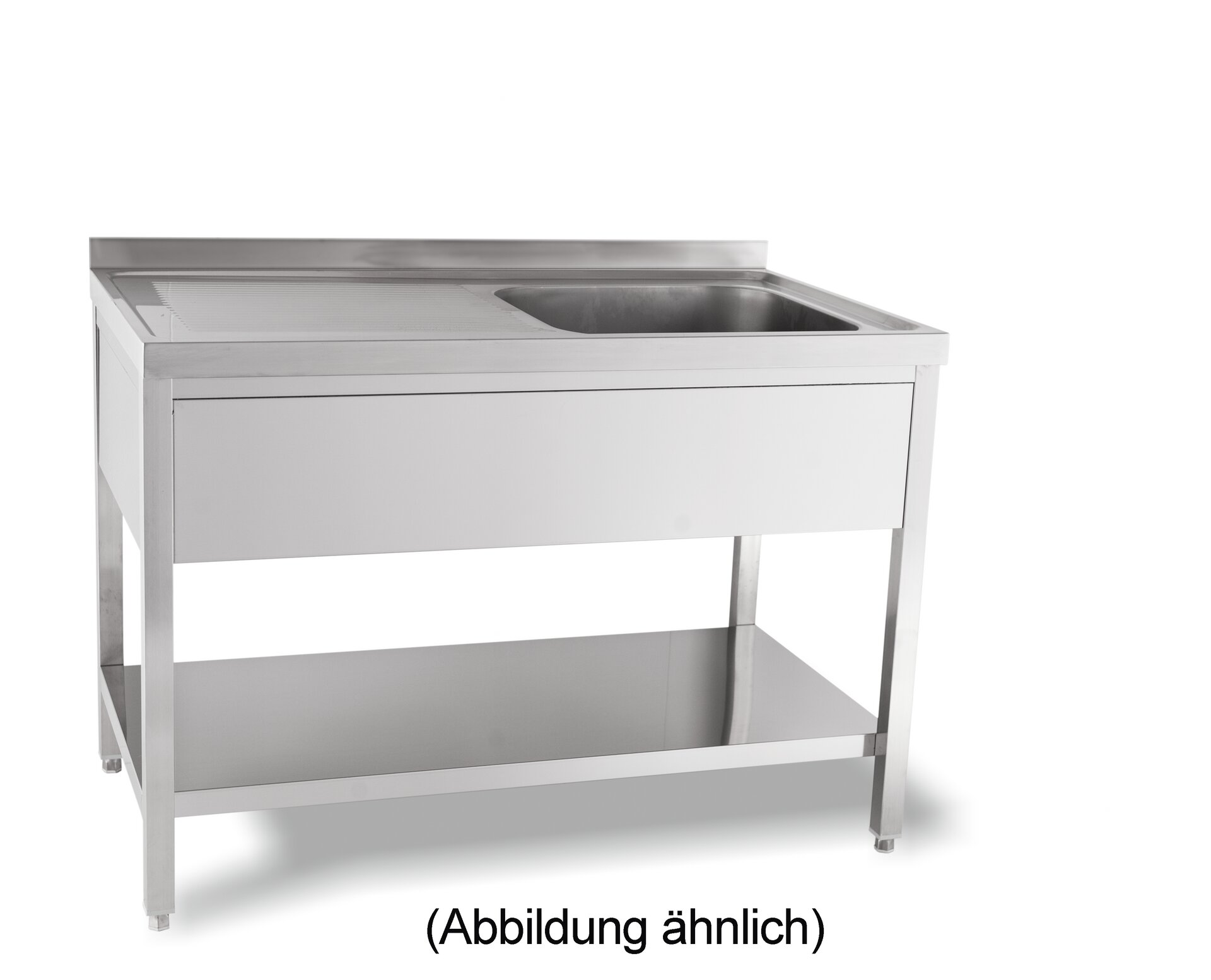 Spültisch mit 50 mm Aufkantung mit Ablageboden 2 Becken rechts