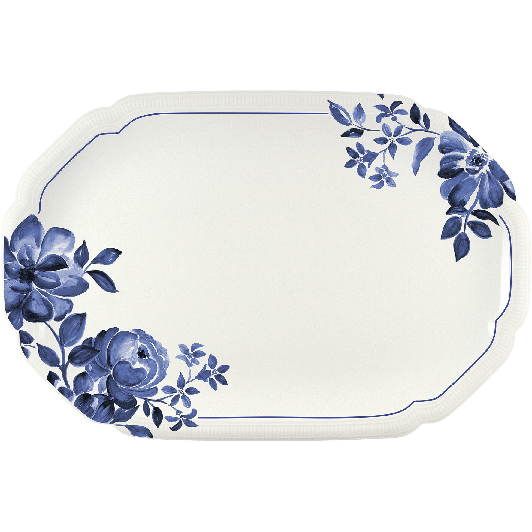 Coupplatte oval mit Relief 358 x 240 mm blue Floral Charm