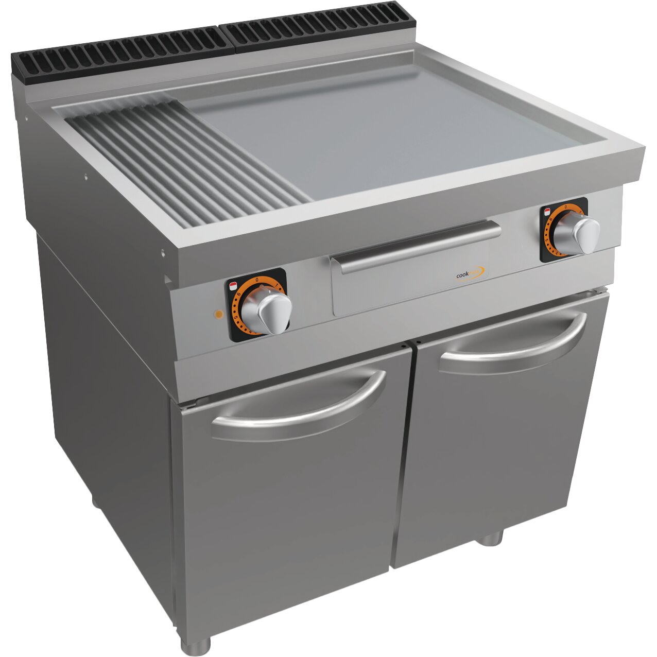 Elektro-Grillplatte 1/3 gerillt + 2/3 glatt, Unterbau mit Türen