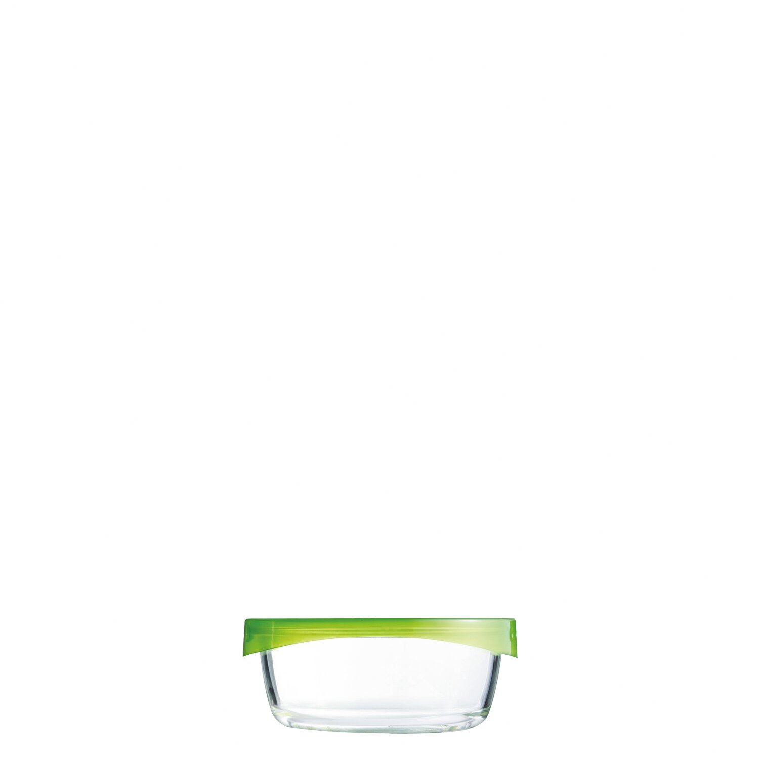 Box rund 145 x 140 x 55 mm / 0,42 l transparent mit grünem PP Deckel Keep´n
