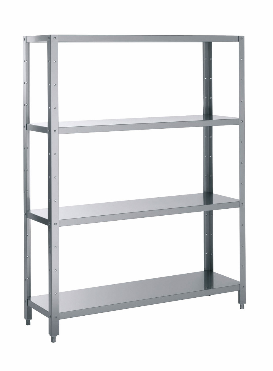 Edelstahl-Regal 4 glatte Abstellflächen 1200 x 480 x 2000 mm