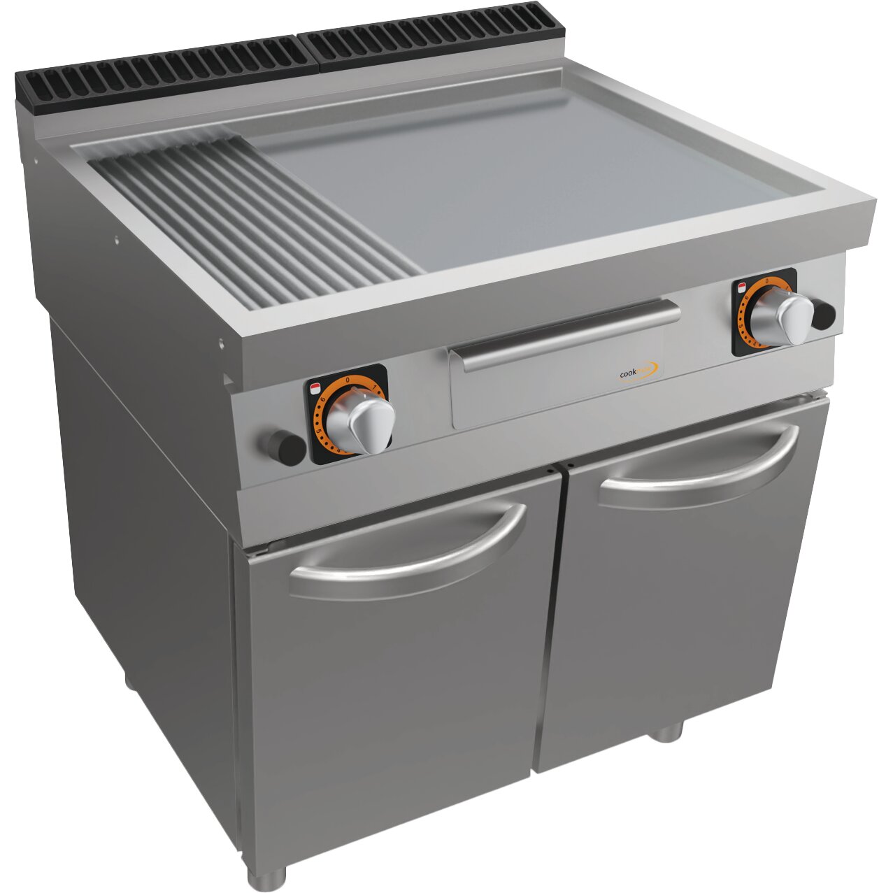 Gas-Grillplatte glatt + gerillt, Unterbau mit Türen