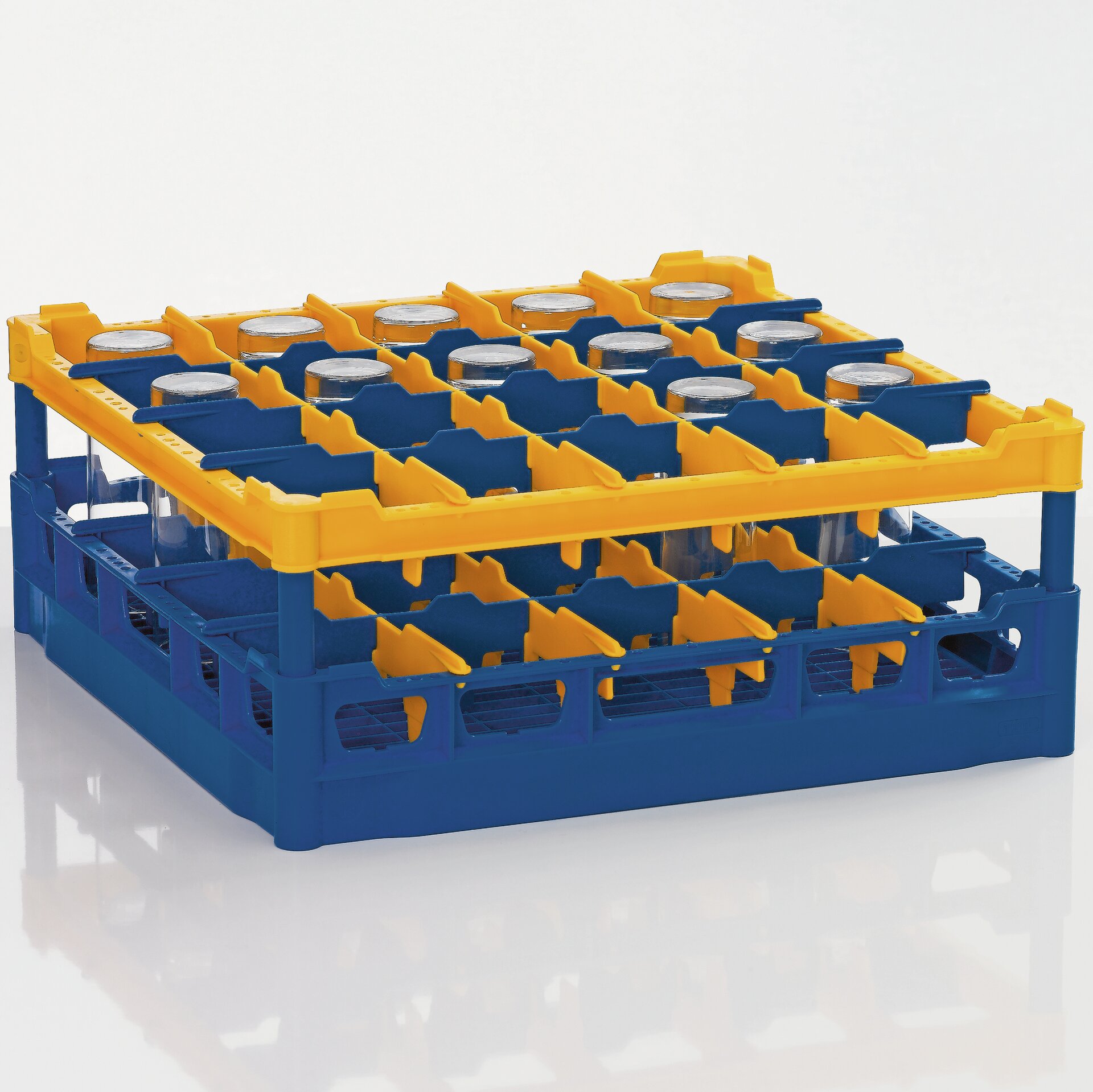 Gläserkorb Kunststoff für 20 Gläser / 500 x 500 mm / max. Glashöhe 160 mm gelb