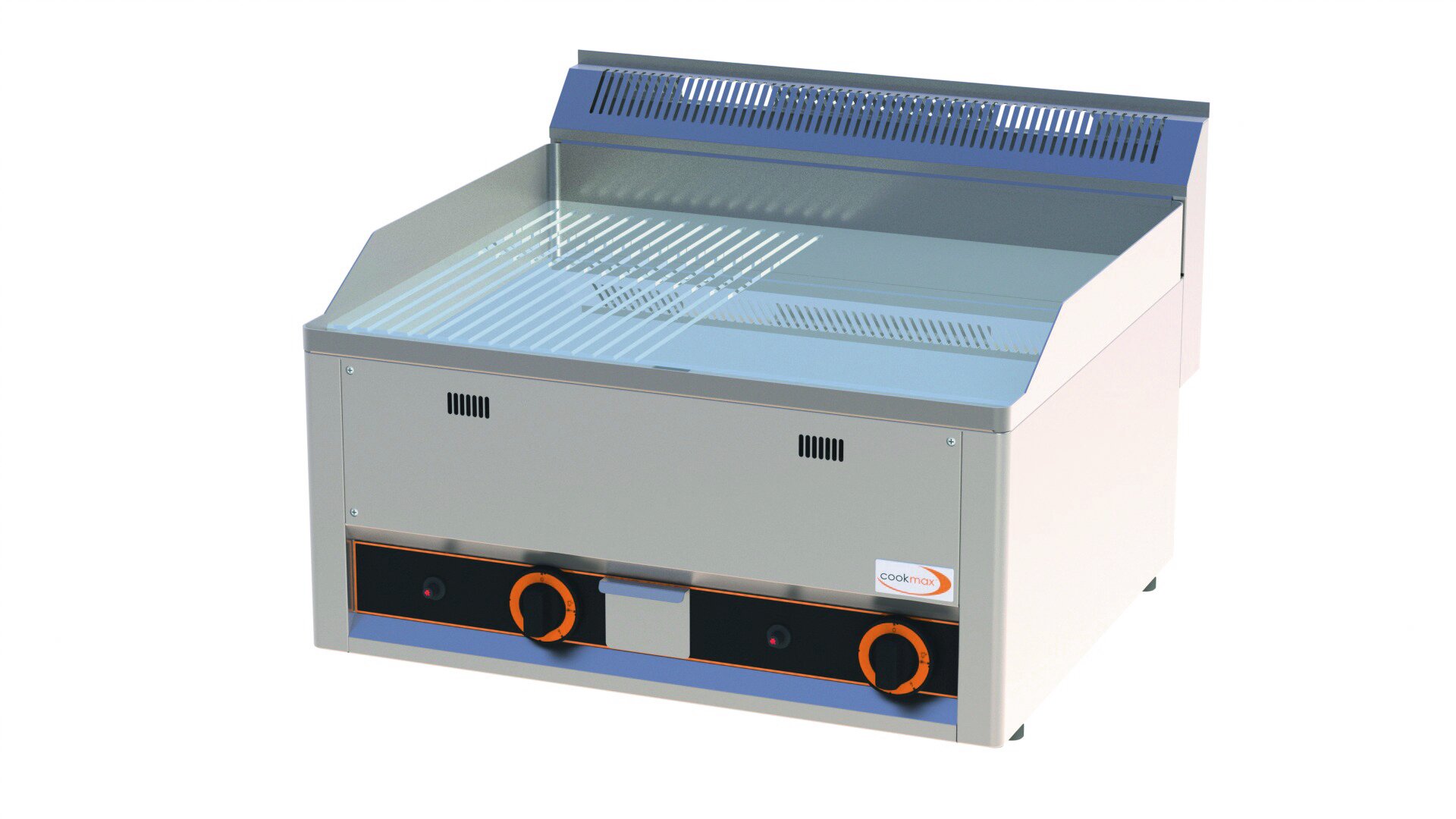 Gas-Grillplatte 1/2 gerillt 1/2 glatt verchromt 2 Heizzonen 660 x 600 x 290 mm