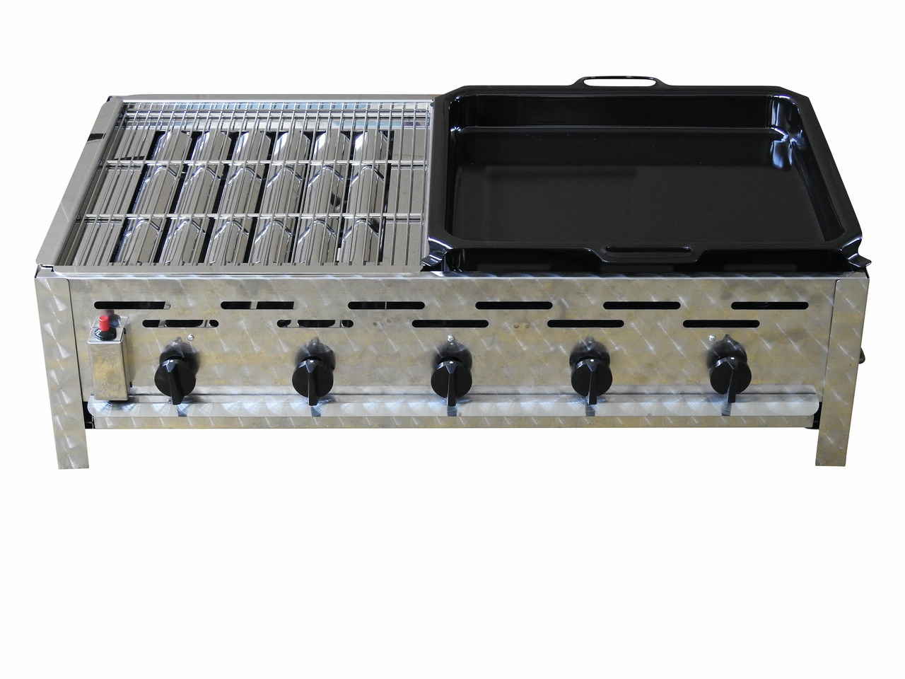 Profi-Gasgrill 5 flammig mit 1/2 Rost und 1/2 Pfanne